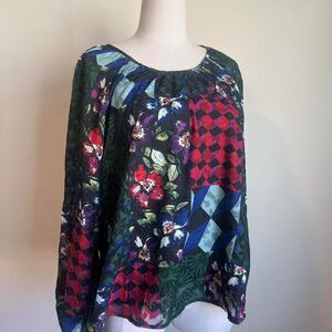 NWOT Multi-colored patch design Kate and Mallory floral blouse size large.